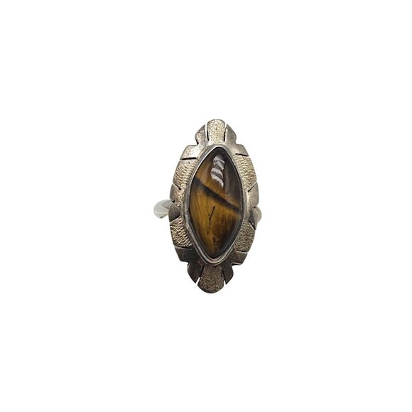 Vintage Taxco Sterling Silver Ring With Oval Tigers Eye Stone Size 8 - Picture 1 of 8